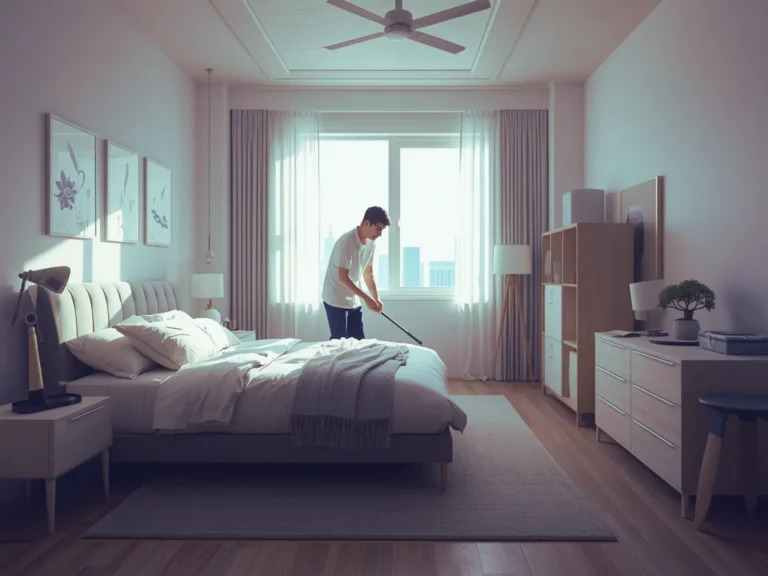 A bedroom cleaner in oxford is busy in cleaning room after move-out