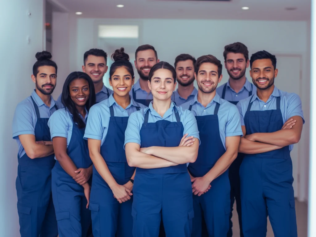Team of Professional Team with smiling face after a satisfactory cleaning project