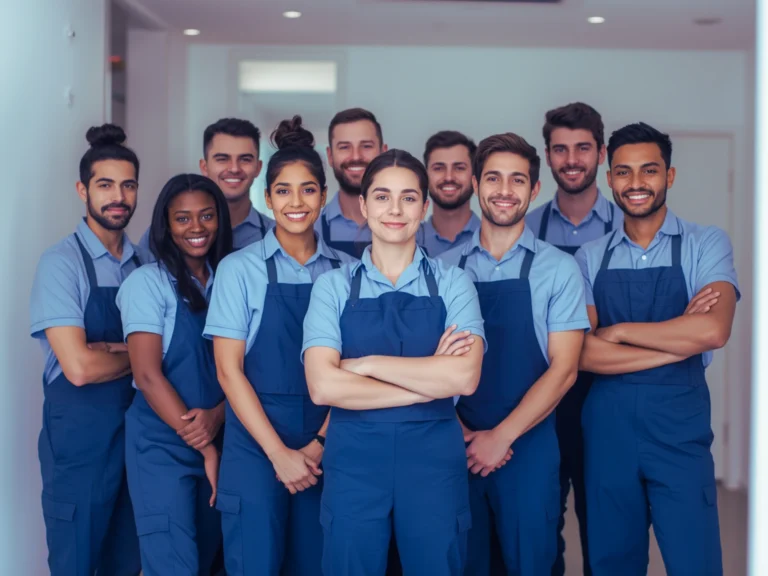 Team of Professional Team with smiling face after a satisfactory cleaning project