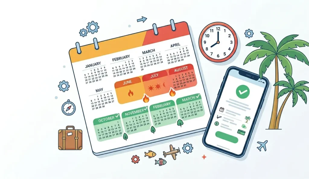 Calendar infographic showing peak season months June to September in Oxford when same day end of tenancy cleaning is hardest to book versus quieter months when availability is better