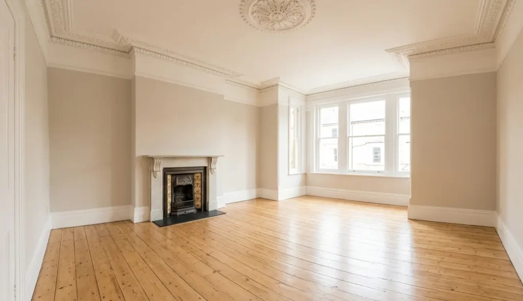 Completely cleaned Victorian period living room in an Oxford rental property showing clean